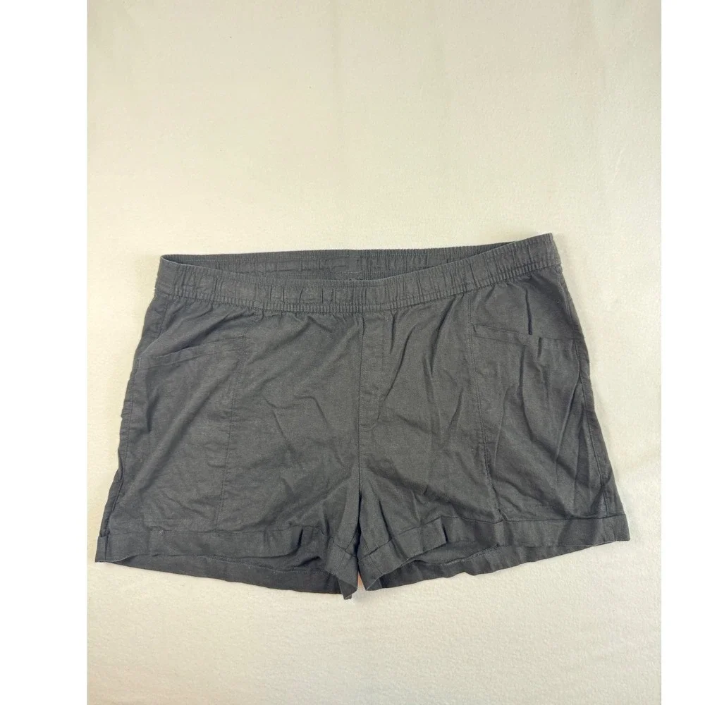 Coastal Old Navy‎ Womens XXL Shorts Black Linen Blend High Rise Elastic Waist